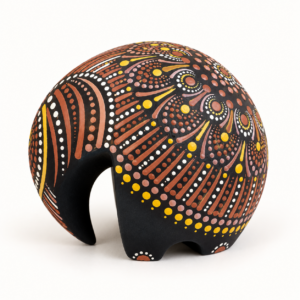 Modern Hand-Painted Wooden Elephant – Contemporary Sri Lankan Dot Art Décor