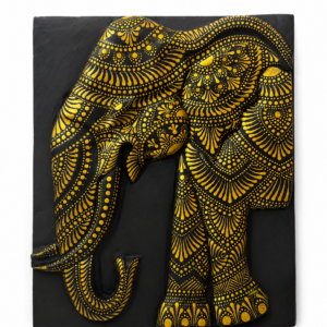 Hand-Painted 3D Elephant Wall Art, Sri Lankan Wooden Decor, Golden Design