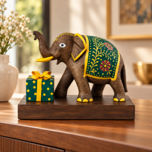 Handcrafted Wooden Elephant with Gift Box – A Symbol of Joy & Good Fortune